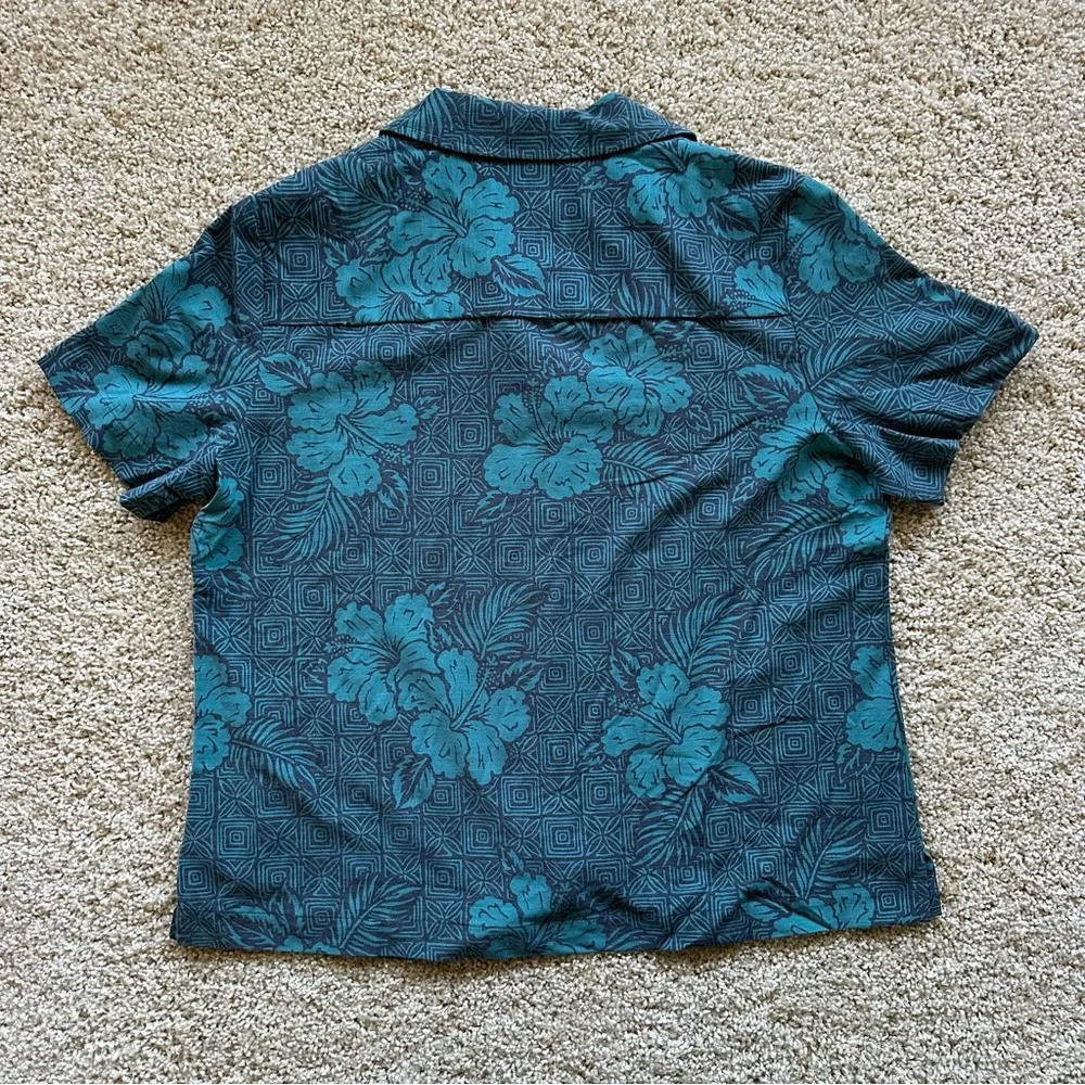Men’s Reyn‎ Spooner Joe Kealoha Geometric Hibiscus Aloha Shirt Teal Size M